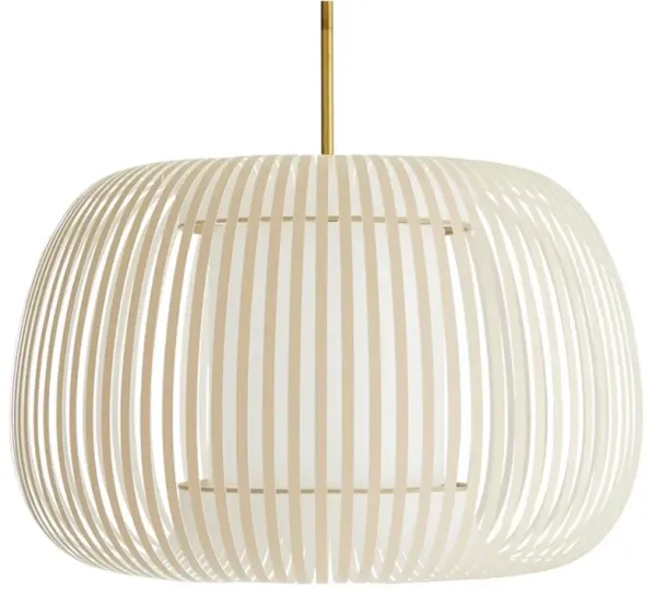 Mia Modern Classic Beige White Banded Shade Gold Antique Brass Pendant