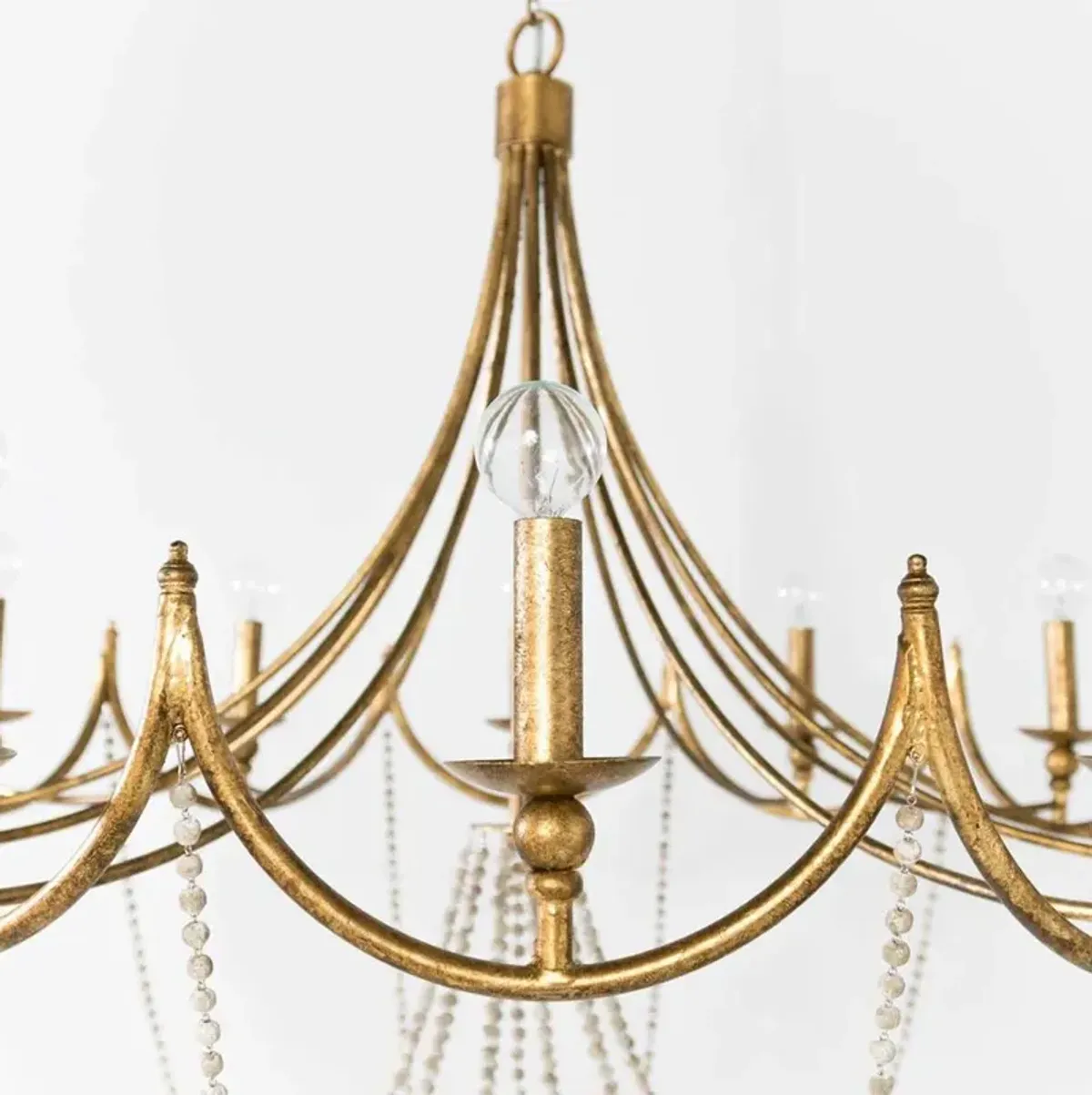 Sandra French Country Wood Bead Gold Metal Chandelier