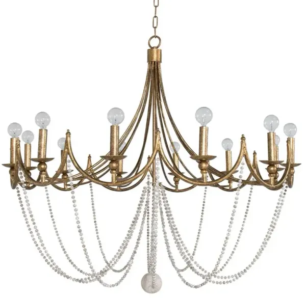 Sandra French Country Wood Bead Gold Metal Chandelier
