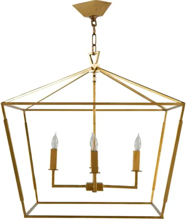 Adler Mid Century Vintage Gold Iron Lantern Style Chandelier - Small