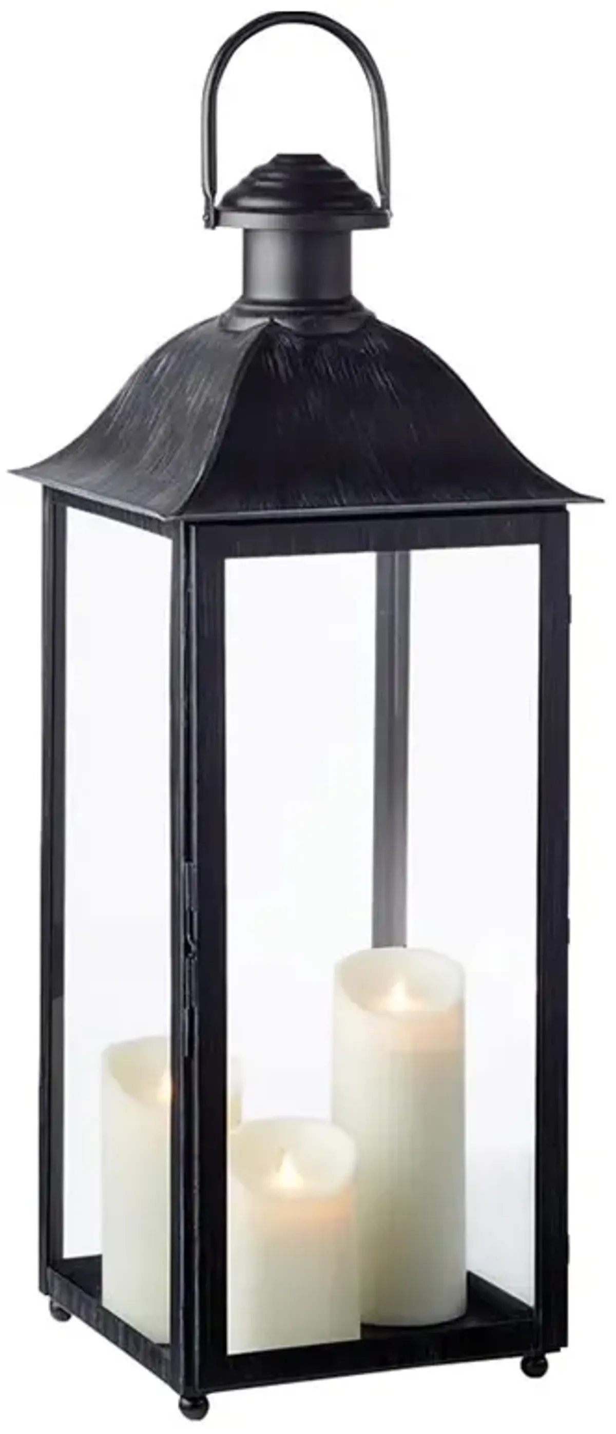 Leila French Country Washed Black Metal Outdoor Lantern - Large