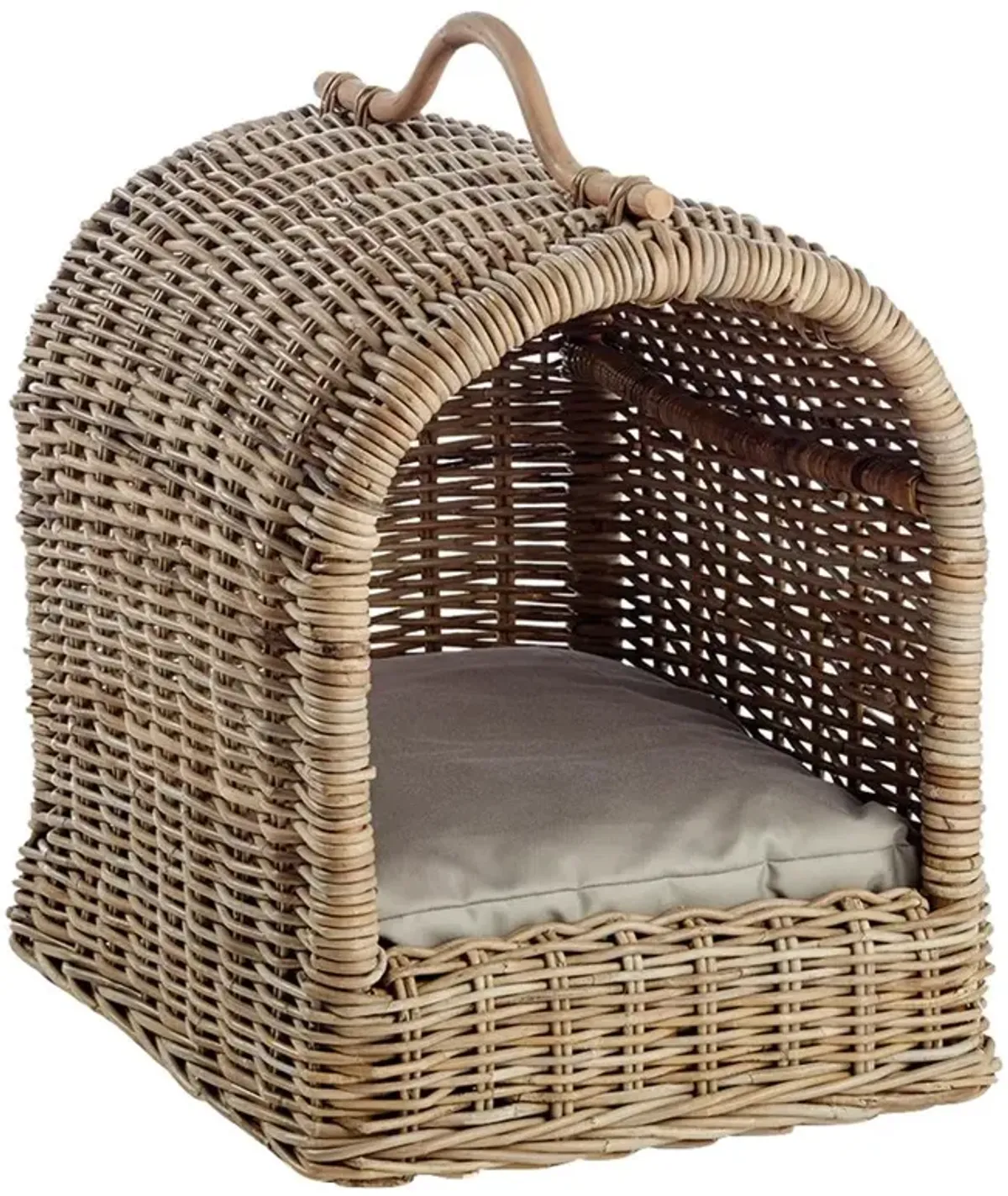 Colin French Country Gray Rattan Canopy Pet Bed with Handle
