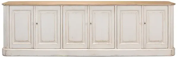 Satine French Country Antique White Wash Wood Sideboard - 119"