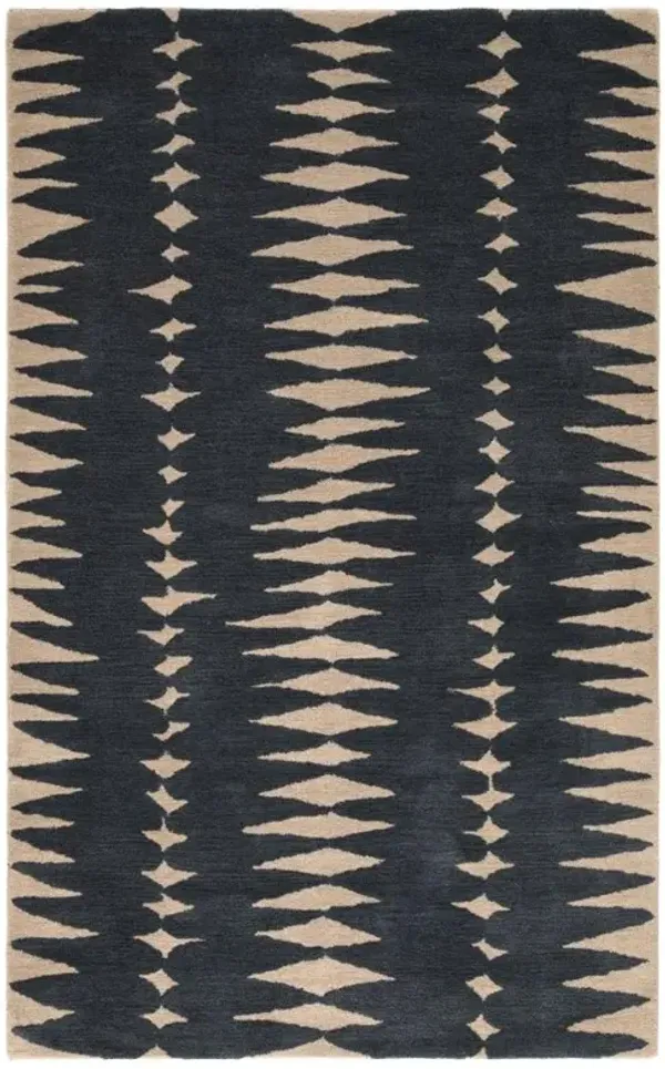 Annalise Modern Blue Wool Beige Geometric Patterned Rug - 5'x8'