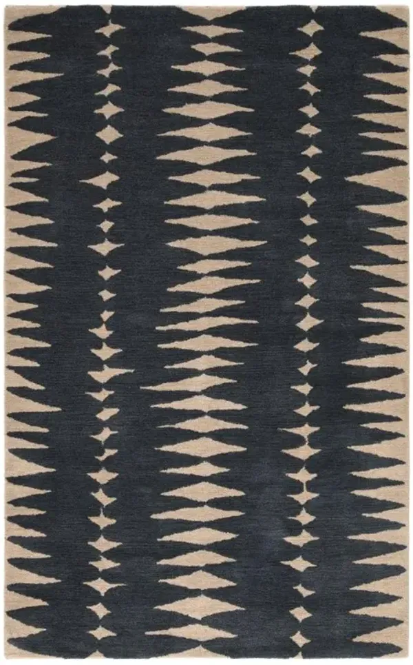 Annalise Modern Blue Wool Beige Geometric Patterned Rug - 2'x3'