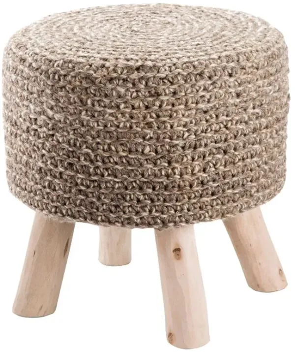 Susana Modern Round Brown Wool Upholstered Brown Wood Stool