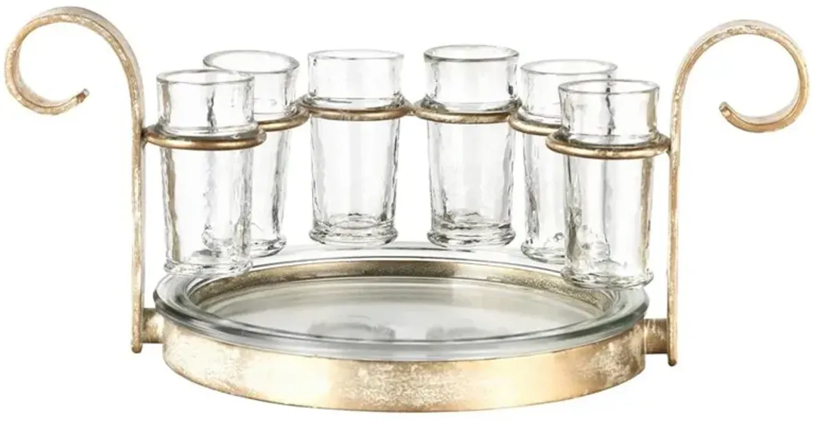Ashley Modern Classic Six Tequila Shot Glasses with Gold Caddy Tray Set