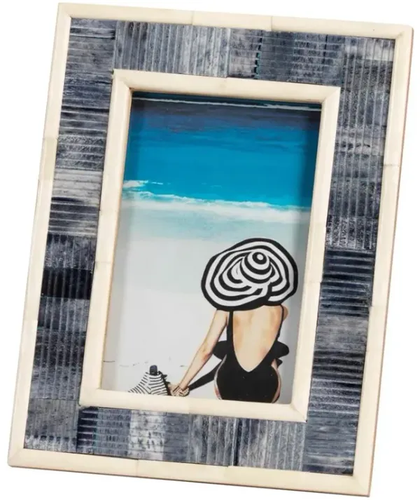 Eli French Country Carved Blue and White Bone Photo Frame - 4x6