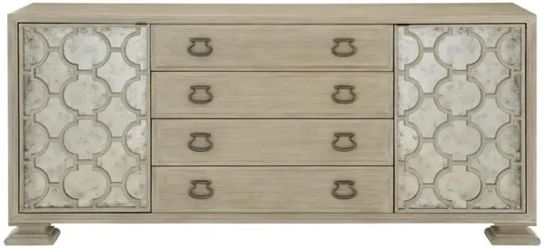 Sarabeth French Country Patterned Cast Antique Glass Brown Wood Buffet