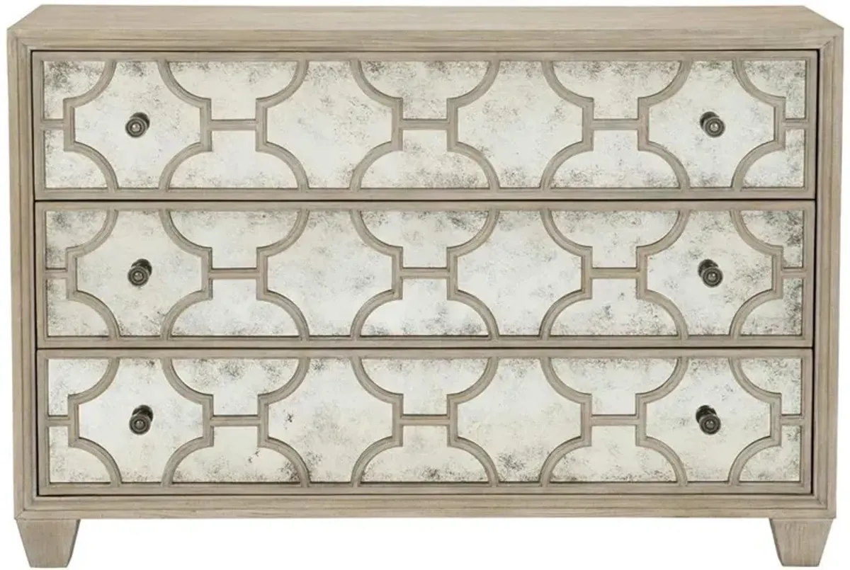 Sarabeth French Country Patterned Cast Antique Glass Brown Wood Dresser