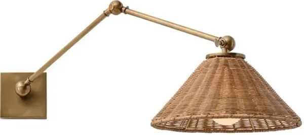 Padma Coastal Beach Brown Rattan Gold Antique Brass Steel Wall Sconce