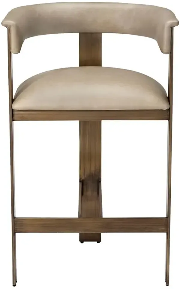 Darcy Mid Century Taupe Leather Bronze Stainless Steel Counter Stool