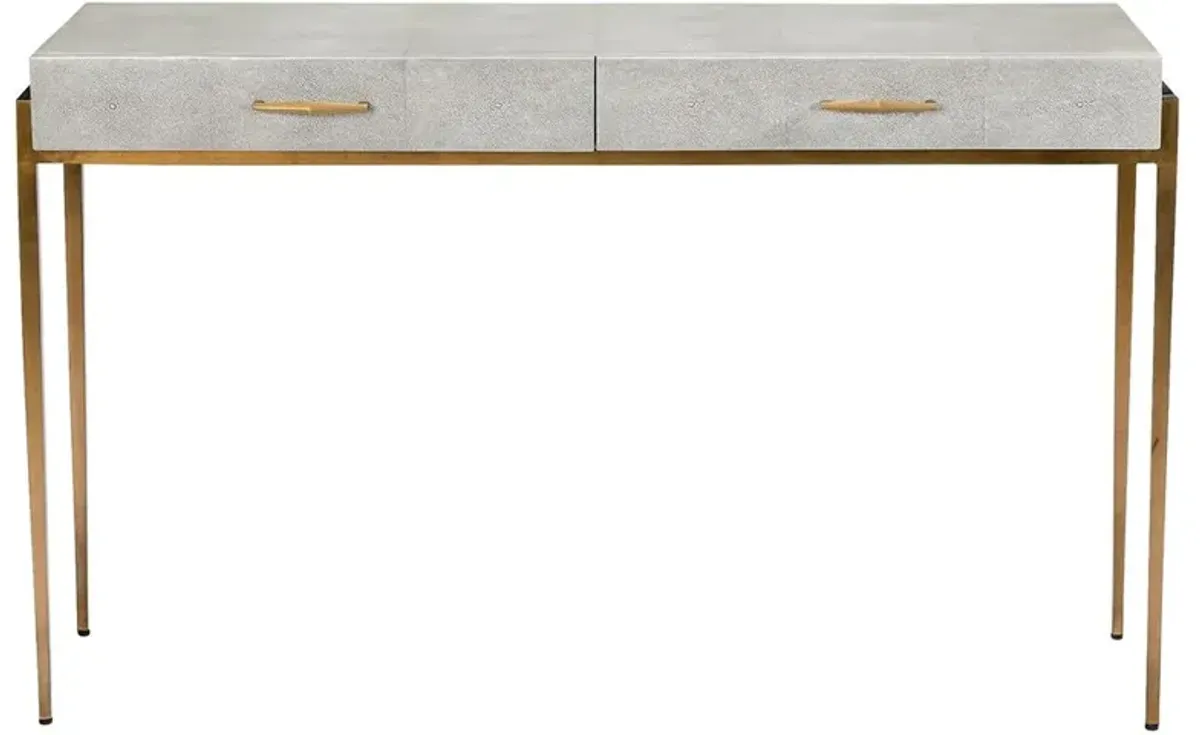 Morand Modern Grey Faux Shagreen Antique Gold Metal Console Table