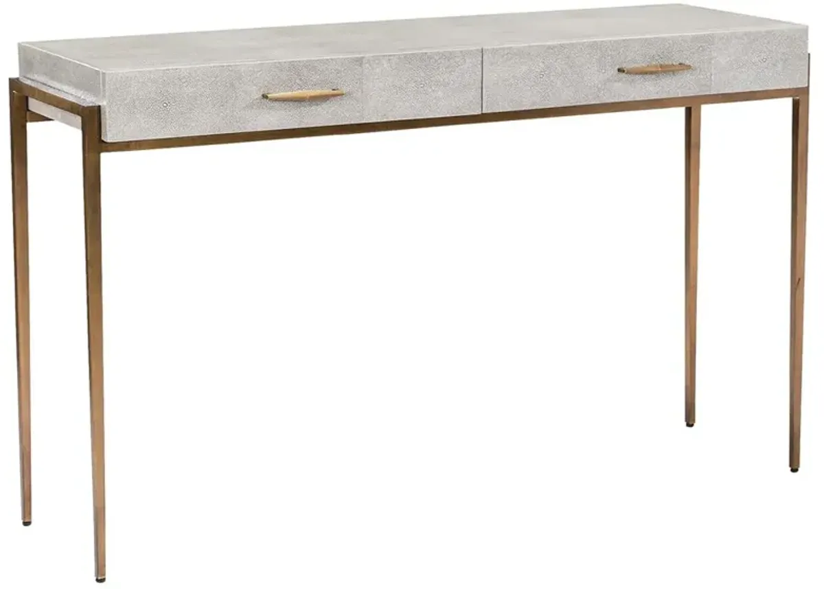 Morand Modern Grey Faux Shagreen Antique Gold Metal Console Table