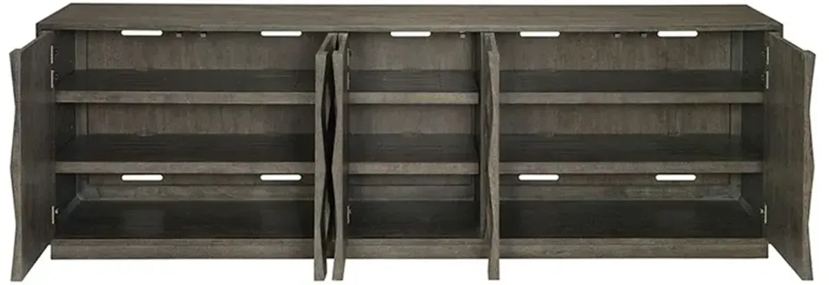 Landon Modern Masculine Charcoal Brown Fancy Face Wood Media Cabinet