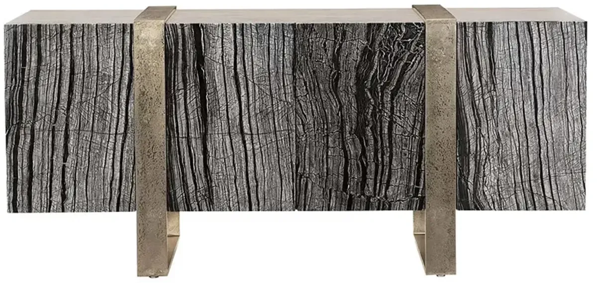 Landon Modern Masculine Black Wood Silver Aluminum Media Cabinet