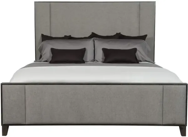 Landon Modern Masculine Grey Upholstered Panel Charcoal Brown Wood Bed - Queen
