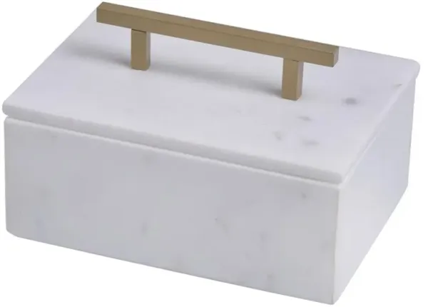 Eve Modern Classic White Marble Gold Metal Handle Box - Small