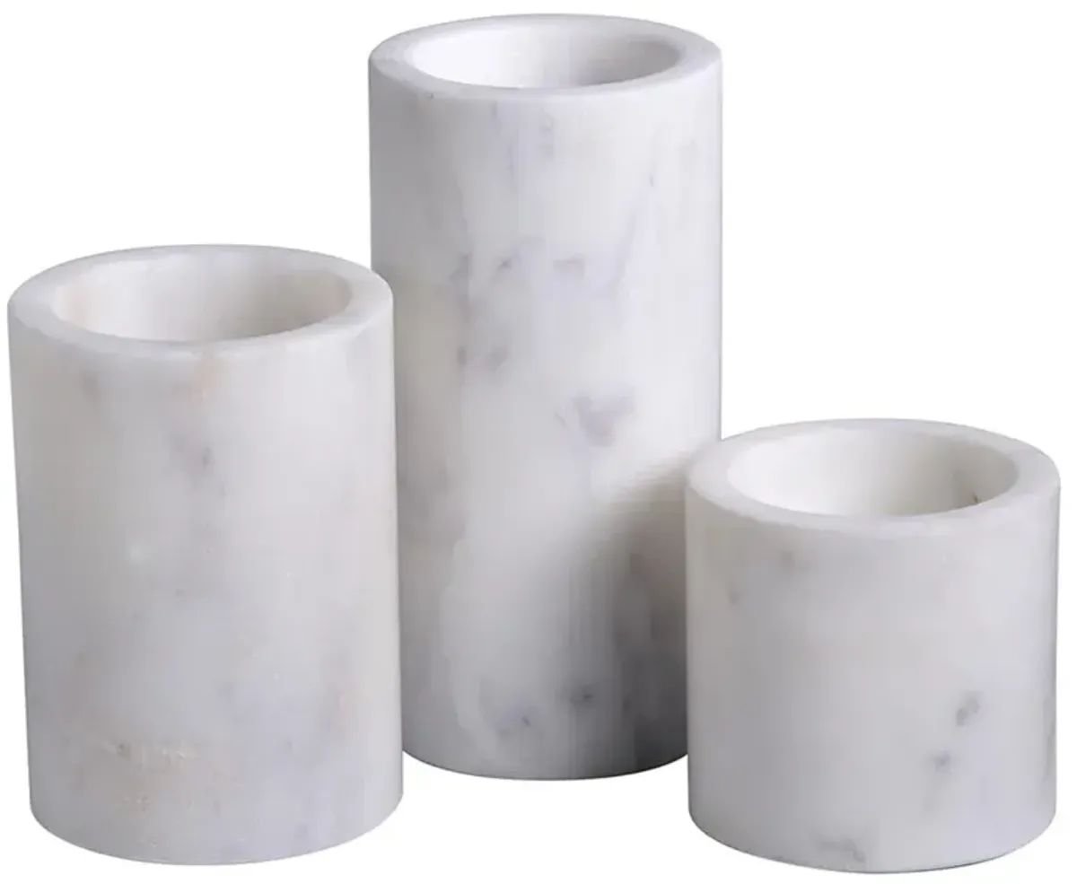 Jemima Modern Classic White Round Marble Votive Candle Holder - Set of 3