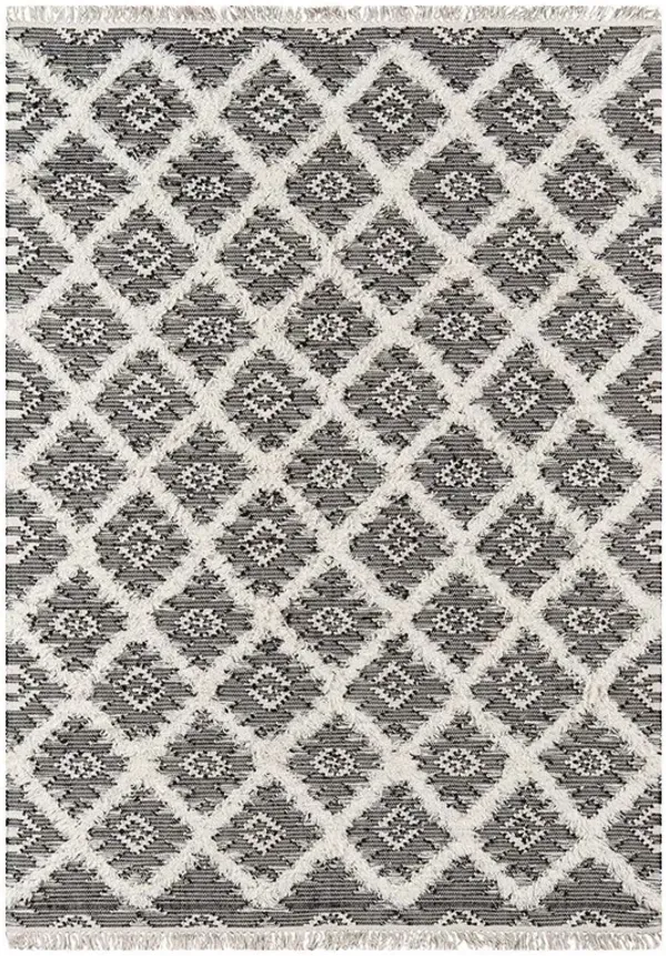 Ella Modern Classic Black Cotton White Geometric Patterned Rug - 3'x5'