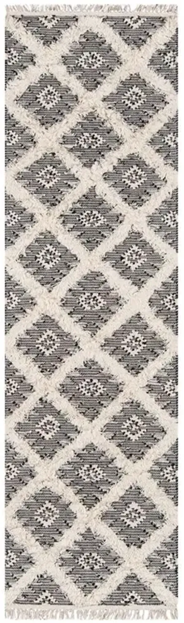 Ella Modern Classic Black Cotton White Geometric Patterned Rug - 2'3"x7'10"