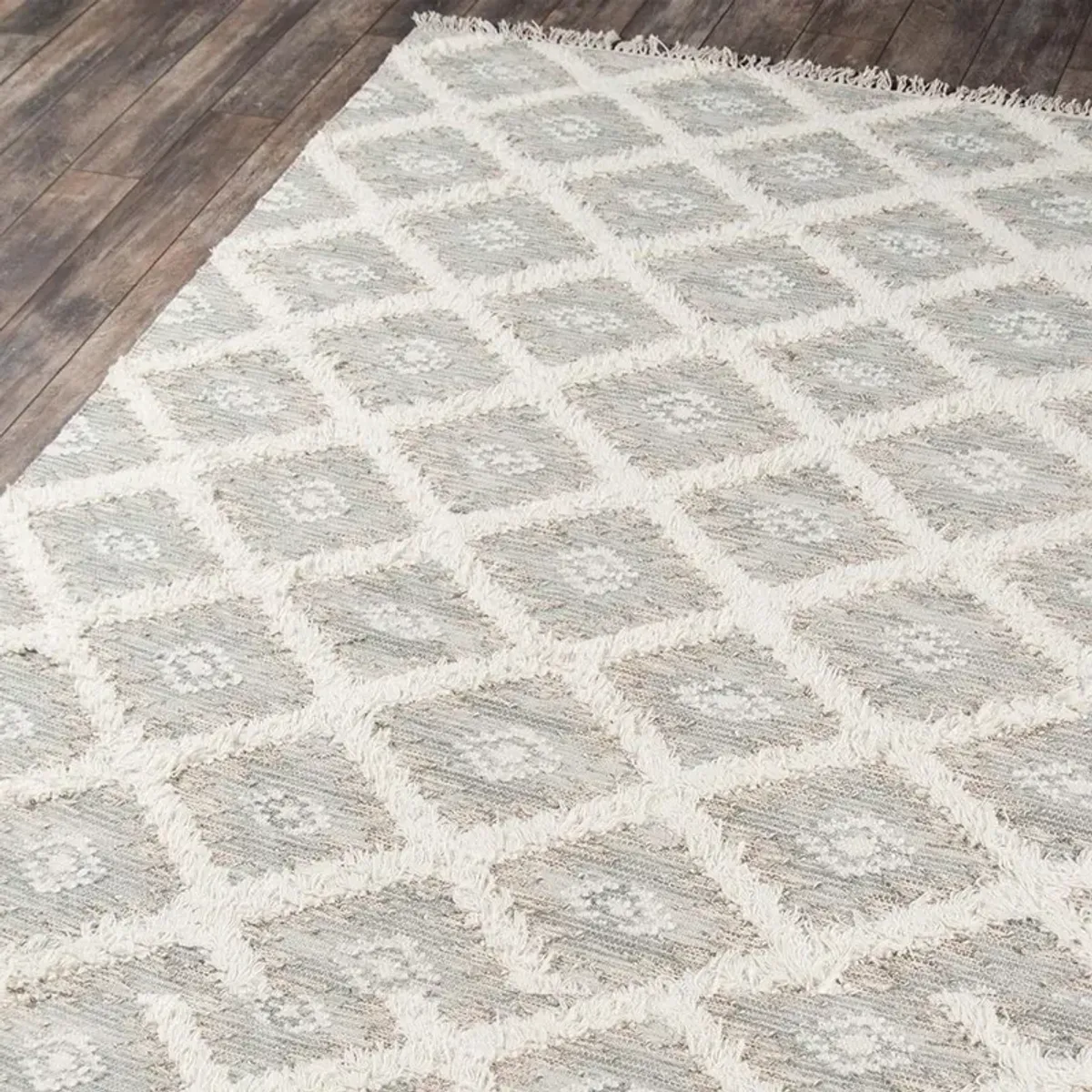 Ella Modern Classic Grey Cotton White Geometric Patterned Rug - 2'x3'