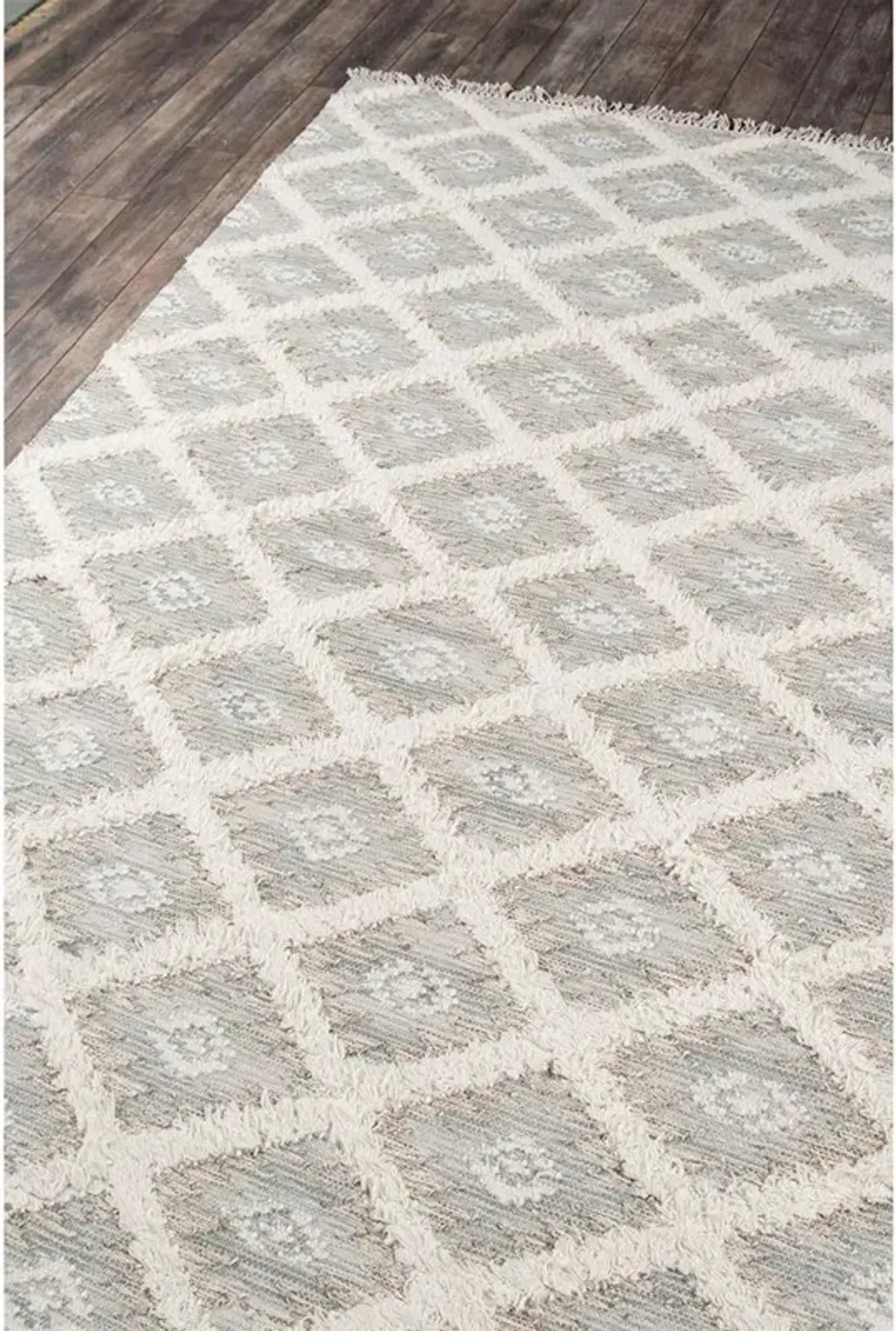 Ella Modern Classic Grey Cotton White Geometric Patterned Rug - 3'x5'