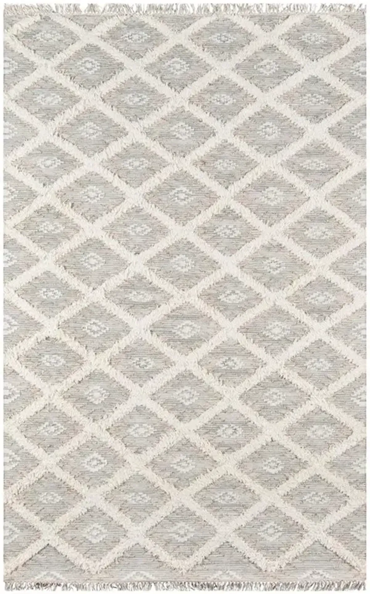 Ella Modern Classic Grey Cotton White Geometric Patterned Rug - 3'x5'