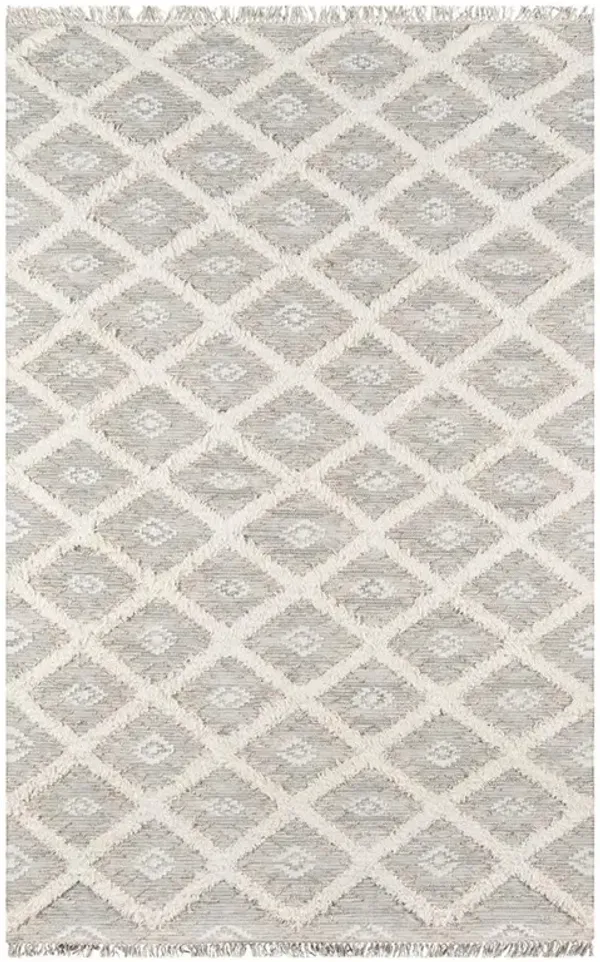 Ella Modern Classic Grey Cotton White Geometric Patterned Rug - 7'6"x9'6"