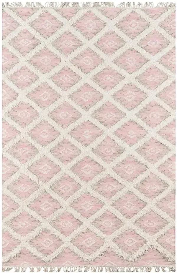 Ella Modern Classic Pink Wool White Diamond Patterned Rug - 3'x5'