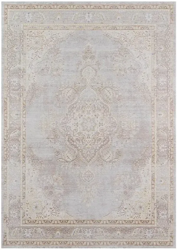 Esme French Country Distressed Grey Medallion Patterned Rug - 9'3"x11'10"