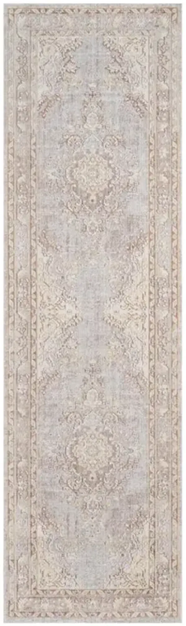 Esme French Country Distressed Grey Medallion Patterned Rug - 2'7"x 8'