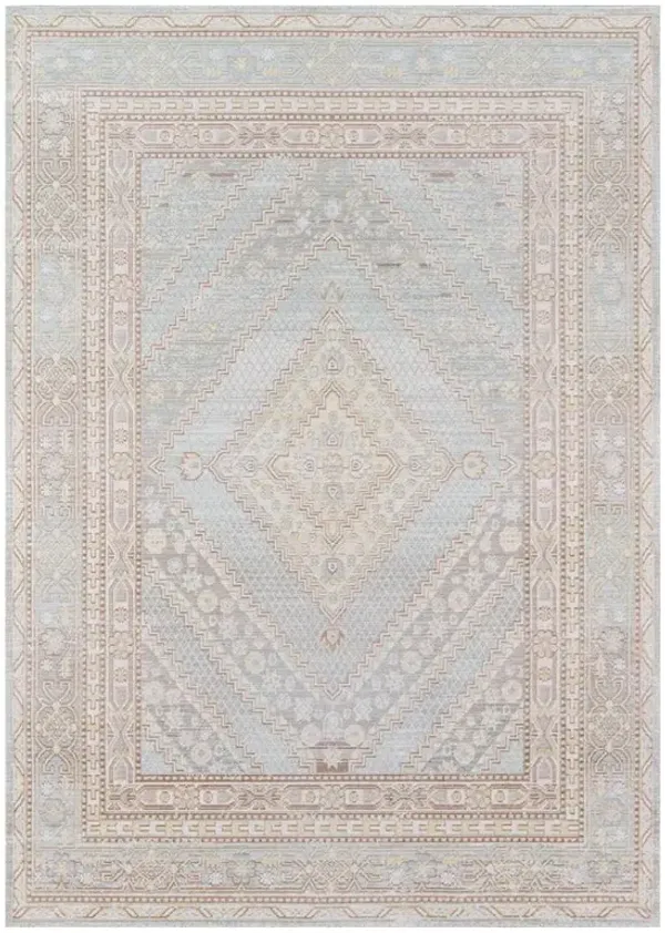 Esme Modern Pastel Blue Beige Diamond Medallion Patterned Rug - 5'3"x7'3"