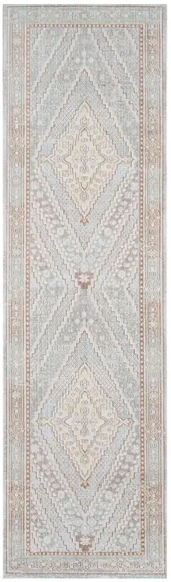 Esme Modern Pastel Blue Beige Diamond Medallion Patterned Rug - 2'7"x8'
