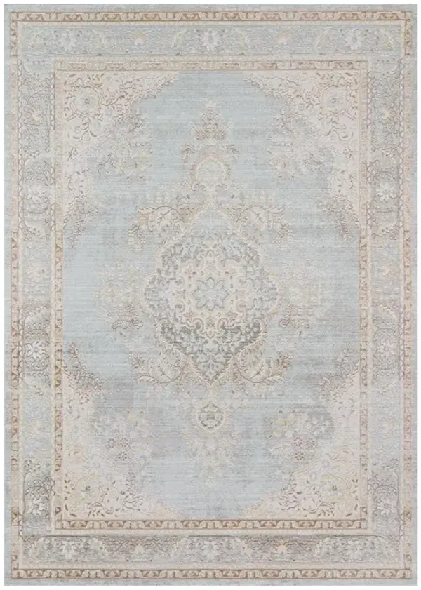 Esme Modern Classic Pastel Blue Beige Medallion Patterned Rug - 5'3"x7'3"