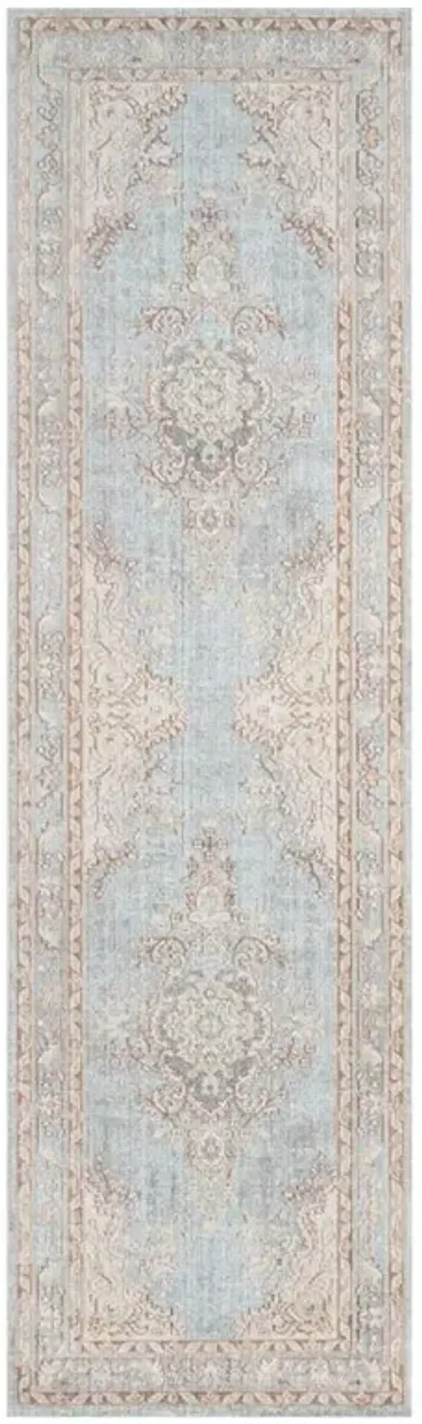 Esme Modern Classic Pastel Blue Beige Medallion Patterned Rug - 2'7"x 8'