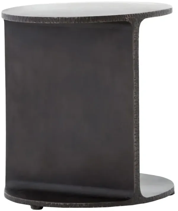 Cecile Industrial Loft Hammered Edge Round Black Iron Side End Table