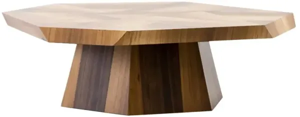 Colt Rustic Lodge Blonde Brown Yukas Wood Geometric Pedestal Coffee Table