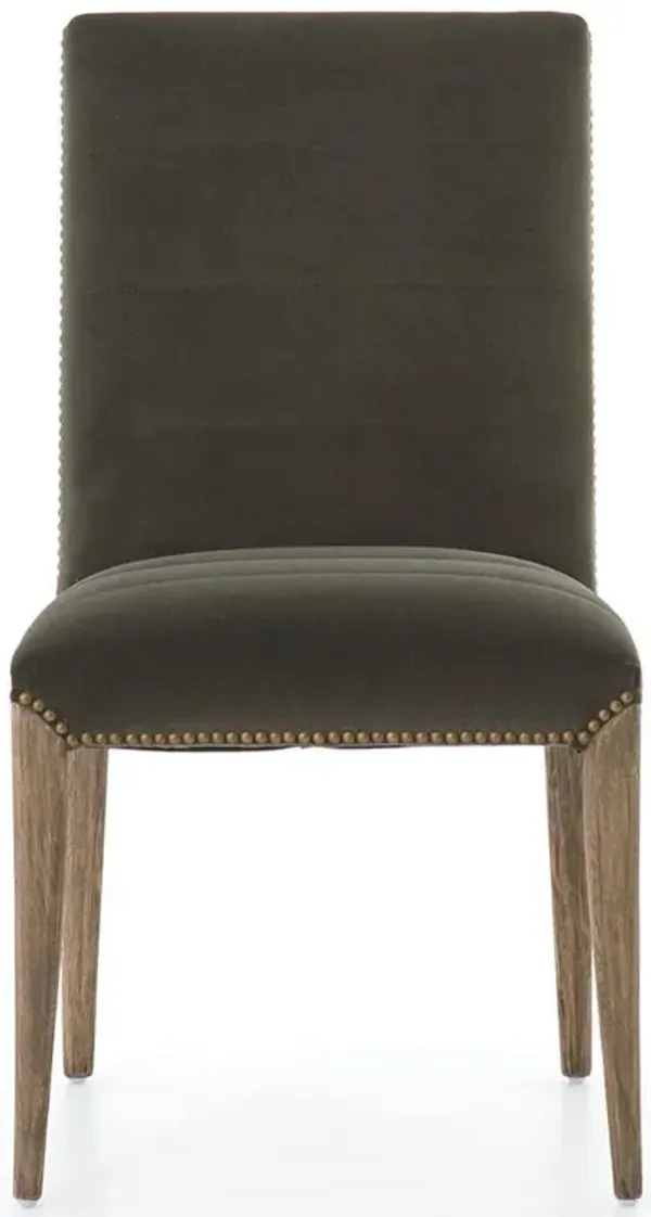 Conde Mid Century Deep Sage Upholstered Gold Nailhead Trim Dining Chair