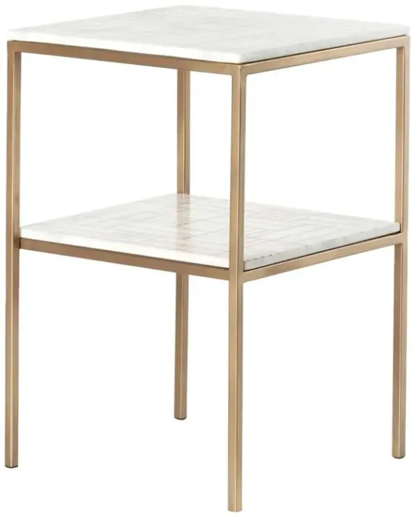Dolly Modern Classic 2 Tier Gold Frame White Marble Shelves Nightstand