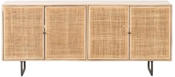 Emilie Coastal Beach 4 Door Natural Cane Mango Wood Metal Legs Sideboard