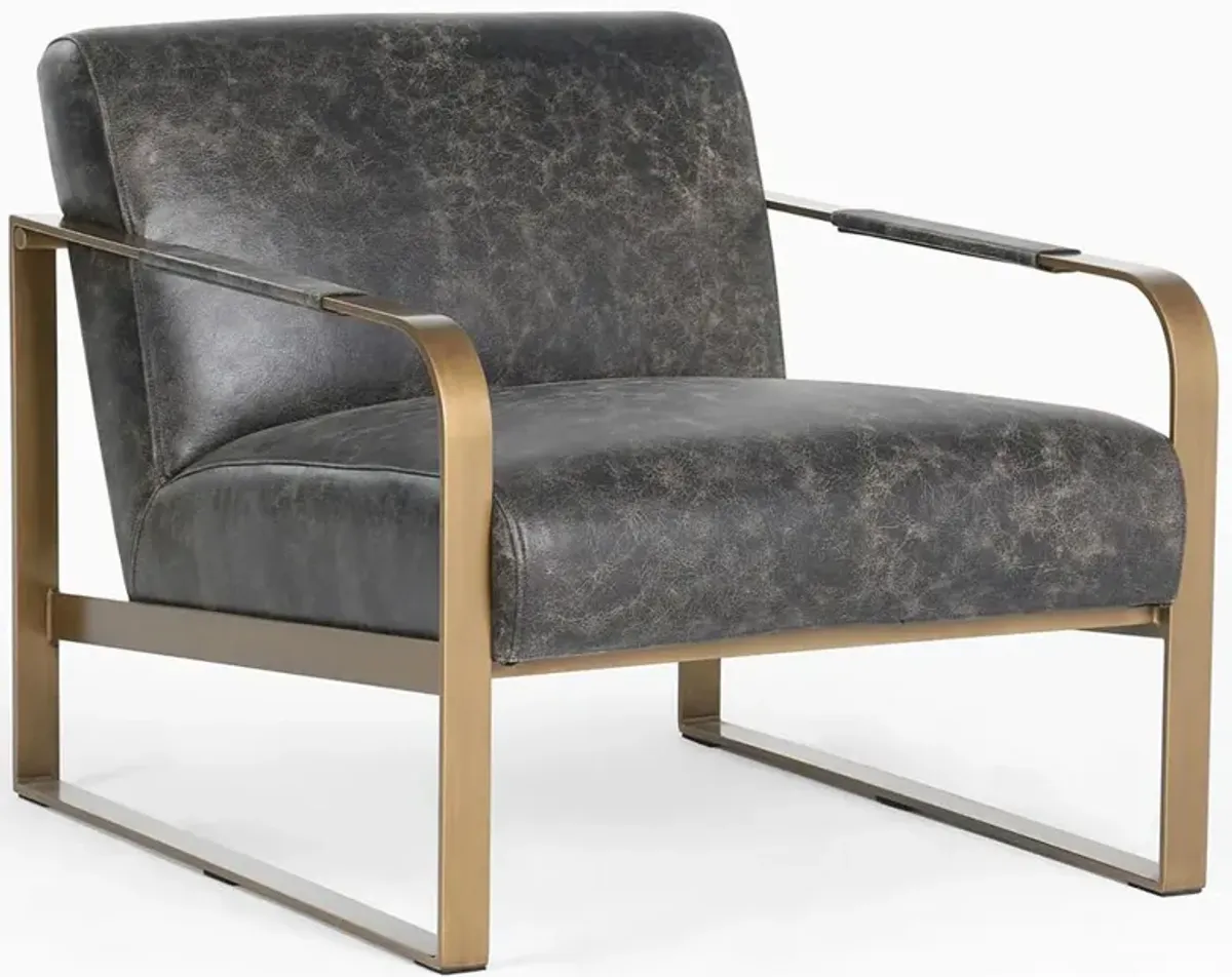 Halle Modern Classic Black Leather Upholstered Antique Brass Occasional Chair