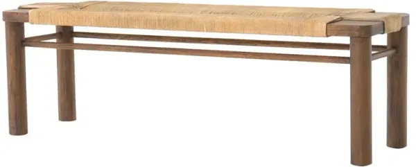Jacob Coastal Beach Beige Cotton Rope Brown Mahogany Wood Frame Bench