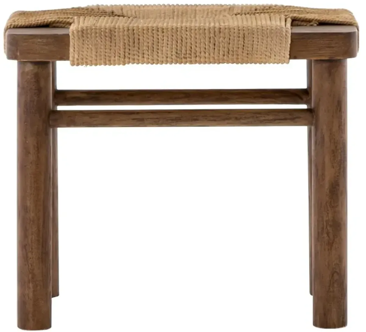 Jacob Coastal Beach Cotton Rope Wrapped Brown Mahogany Rounded Legs Stool