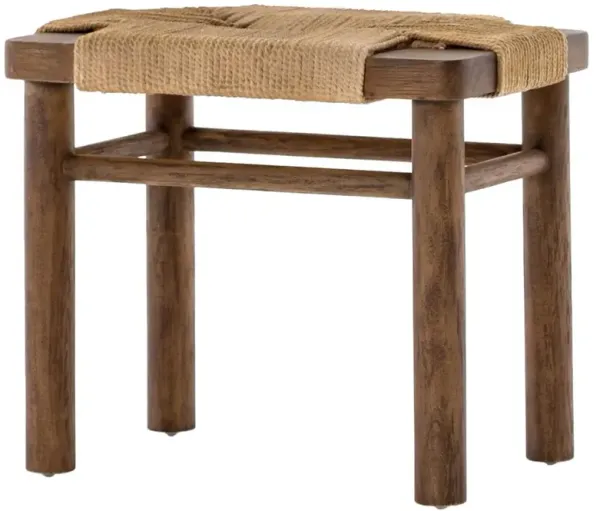 Jacob Coastal Beach Cotton Rope Wrapped Brown Mahogany Rounded Legs Stool