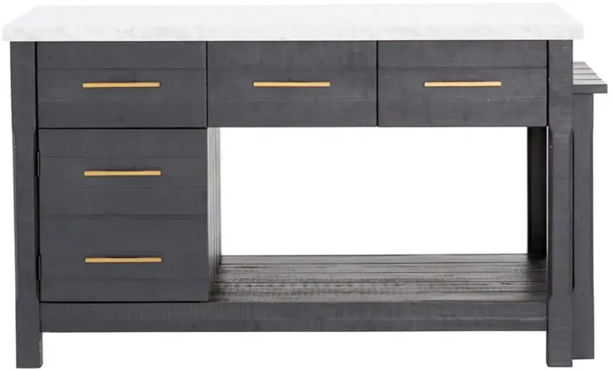 Koreen Modern 5 Drawer White Marble Top Extendable Kitchen Island Table - 60"W