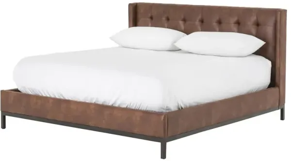Nyla Modern Tufted Brown Faux Leather Low Headboard Platform Bed - Queen