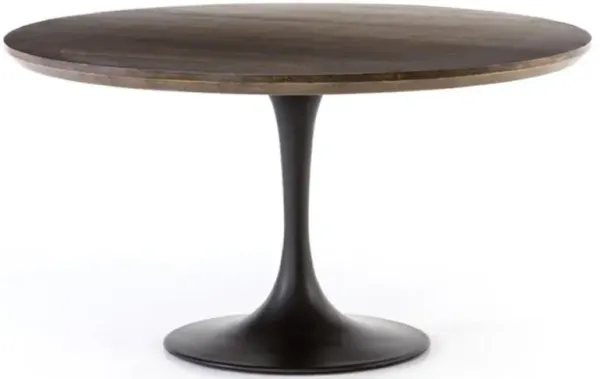 Perry Modern Round Dark Oak Top Black Tulip Pedestal Dining Table - Large - 55"W