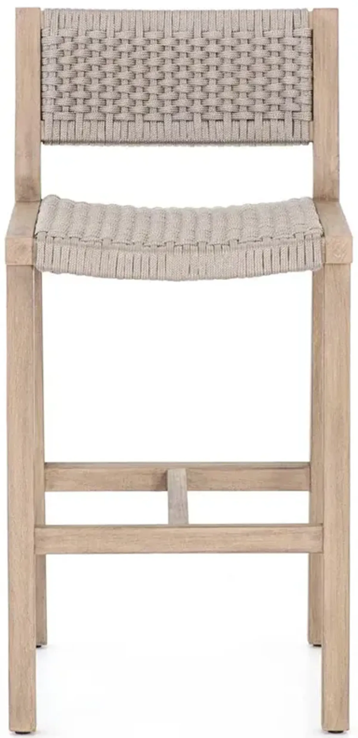 Dion Coastal Beach Light Grey Woven Rope Washed Natural Teak Outdoor Bar Stool