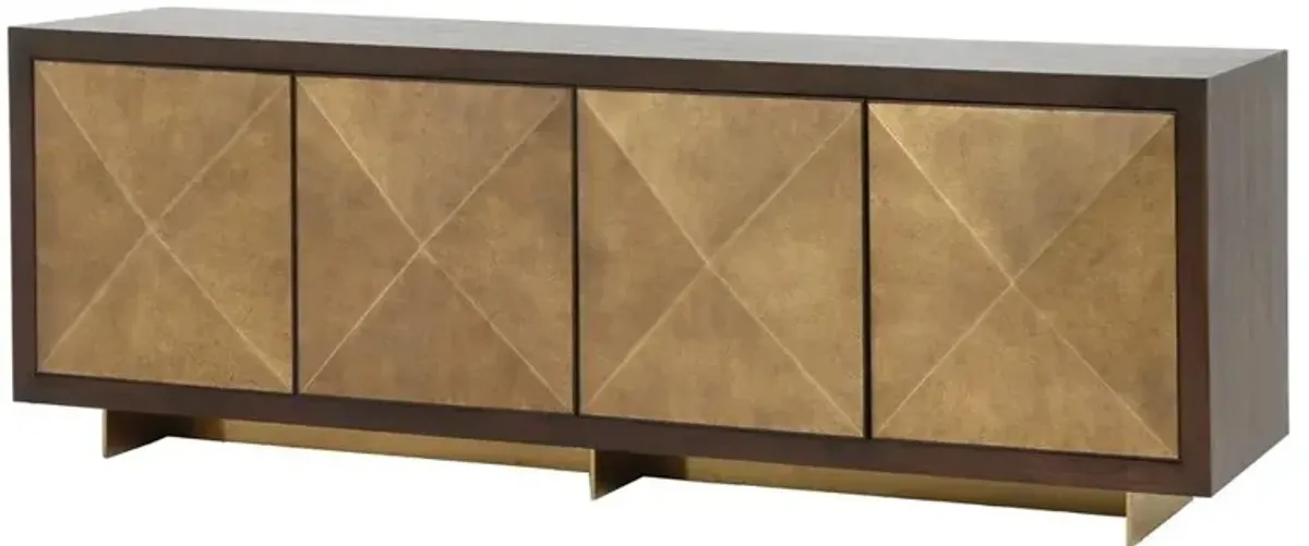 Vince Modern Antique Gold Faceted Door Panel Dark Walnut Wood Sideboard